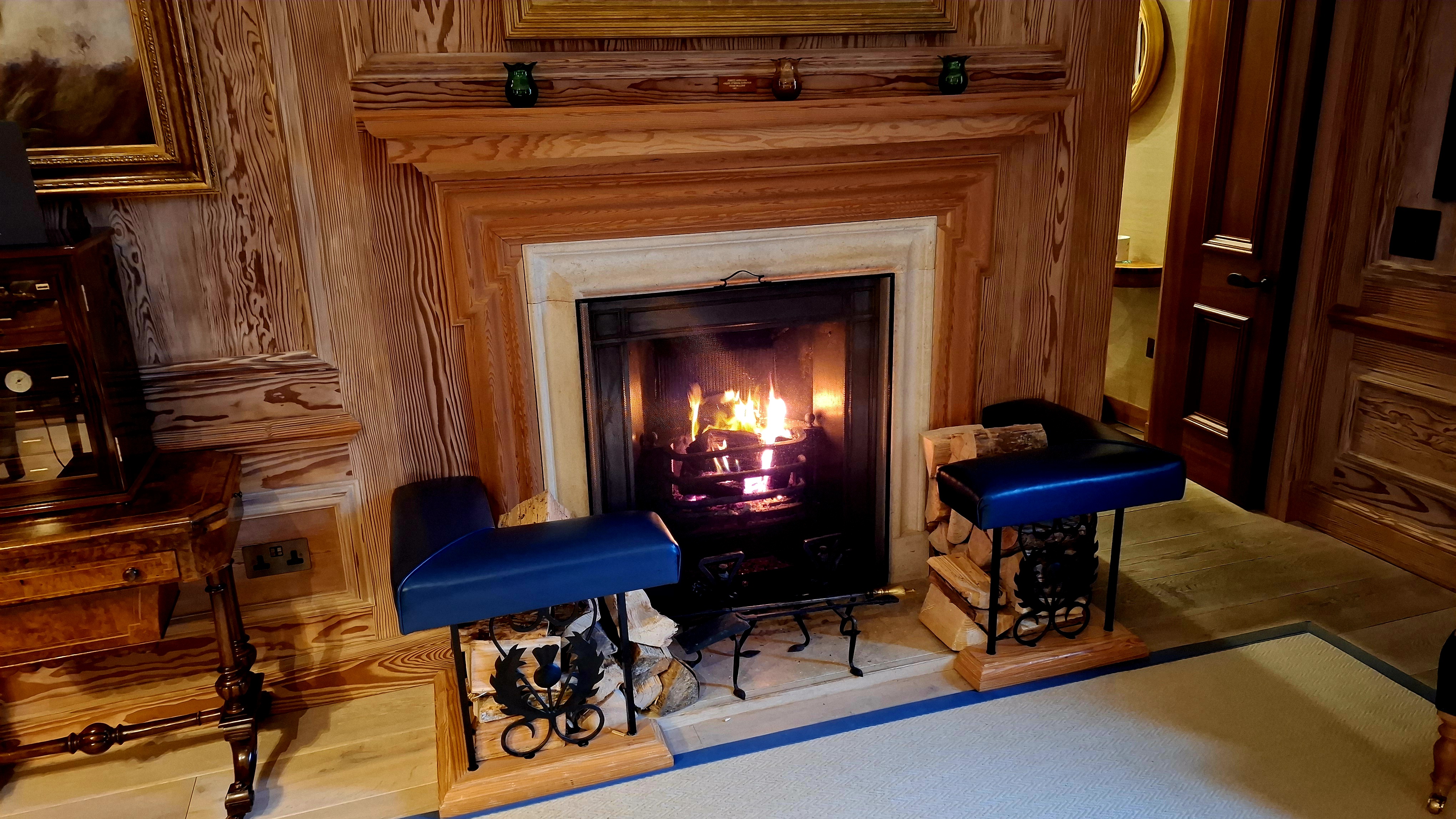 Log fire in Links House