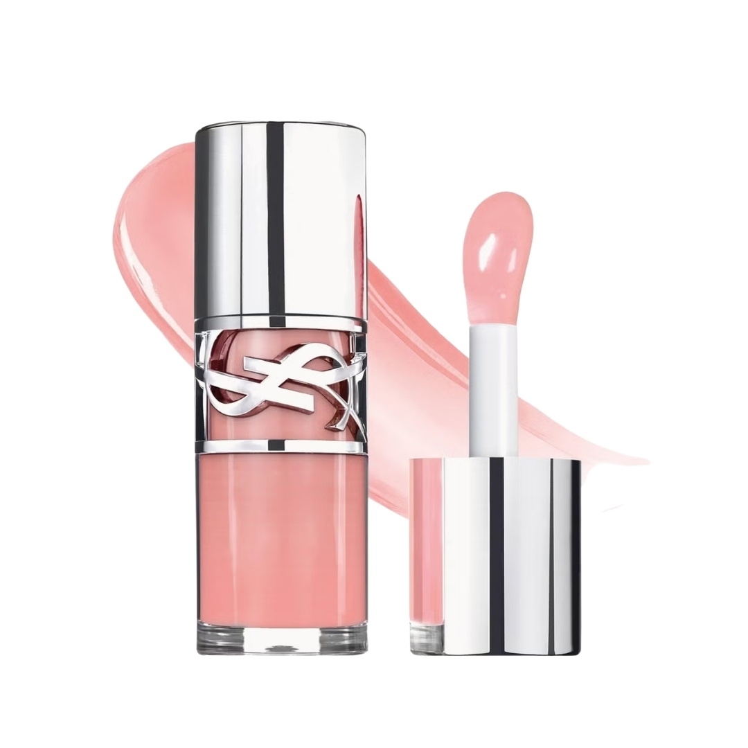 A product shot of the Yves Saint Laurent Loveshine Plumping Lip Oil Gloss in shade Lucky Moonstone, on a white background