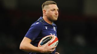 Scotland's Finn Russell during the pre match warm up during the Guinness Six Nations 2024 match Scotland vs England 