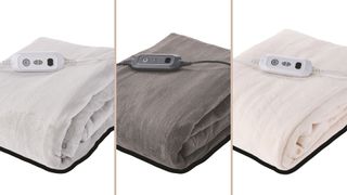 three different colourways of the new Aldi electric blanket as part of the Aldi cosy bedding collection