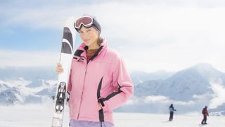 female skier wearing pink