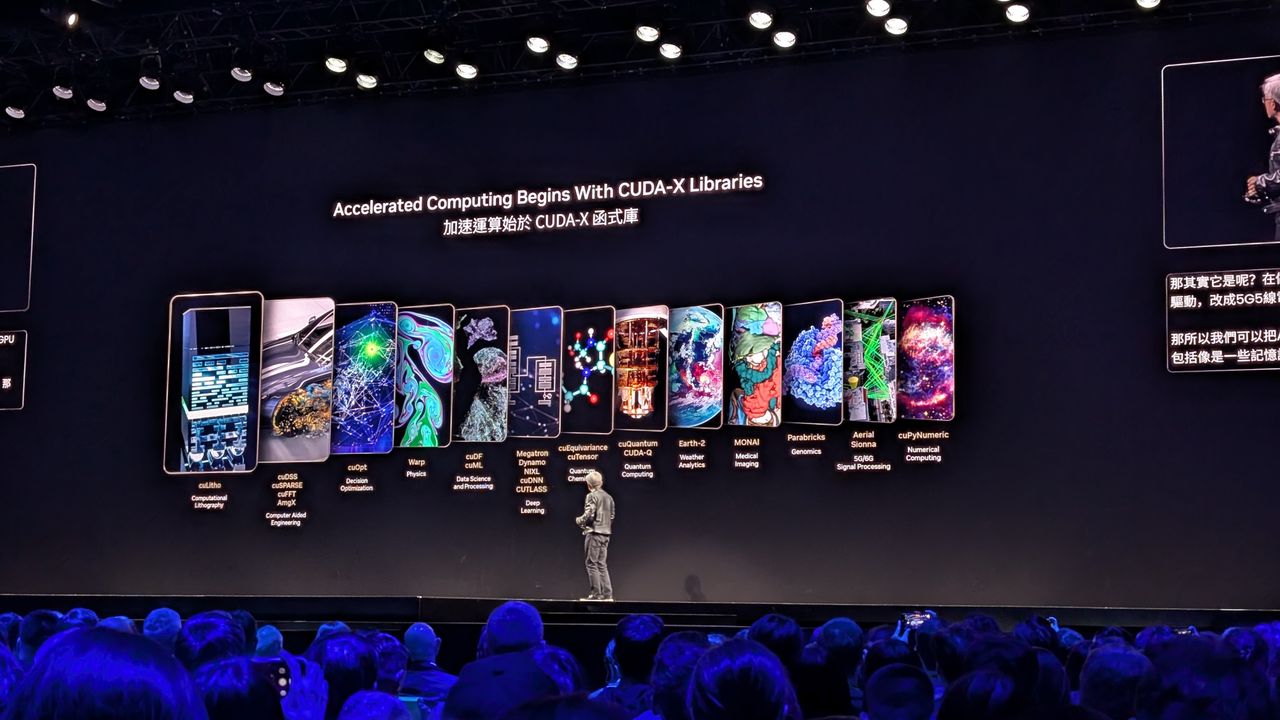 Nvidia slide showing history of accelerating workloads with CUDA-X at Computex 2025