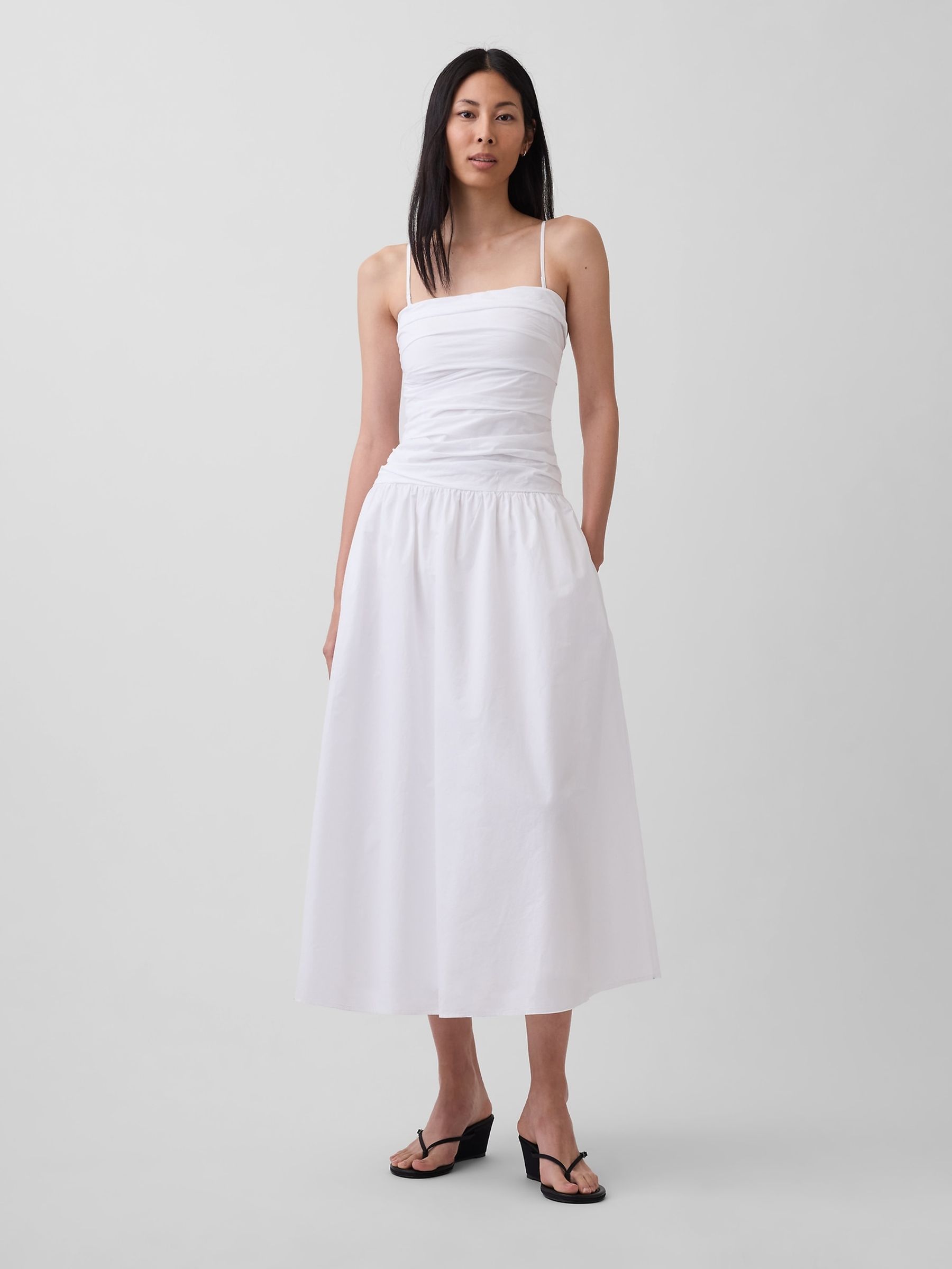 White Poplin Drop-Waist Maxi Dress