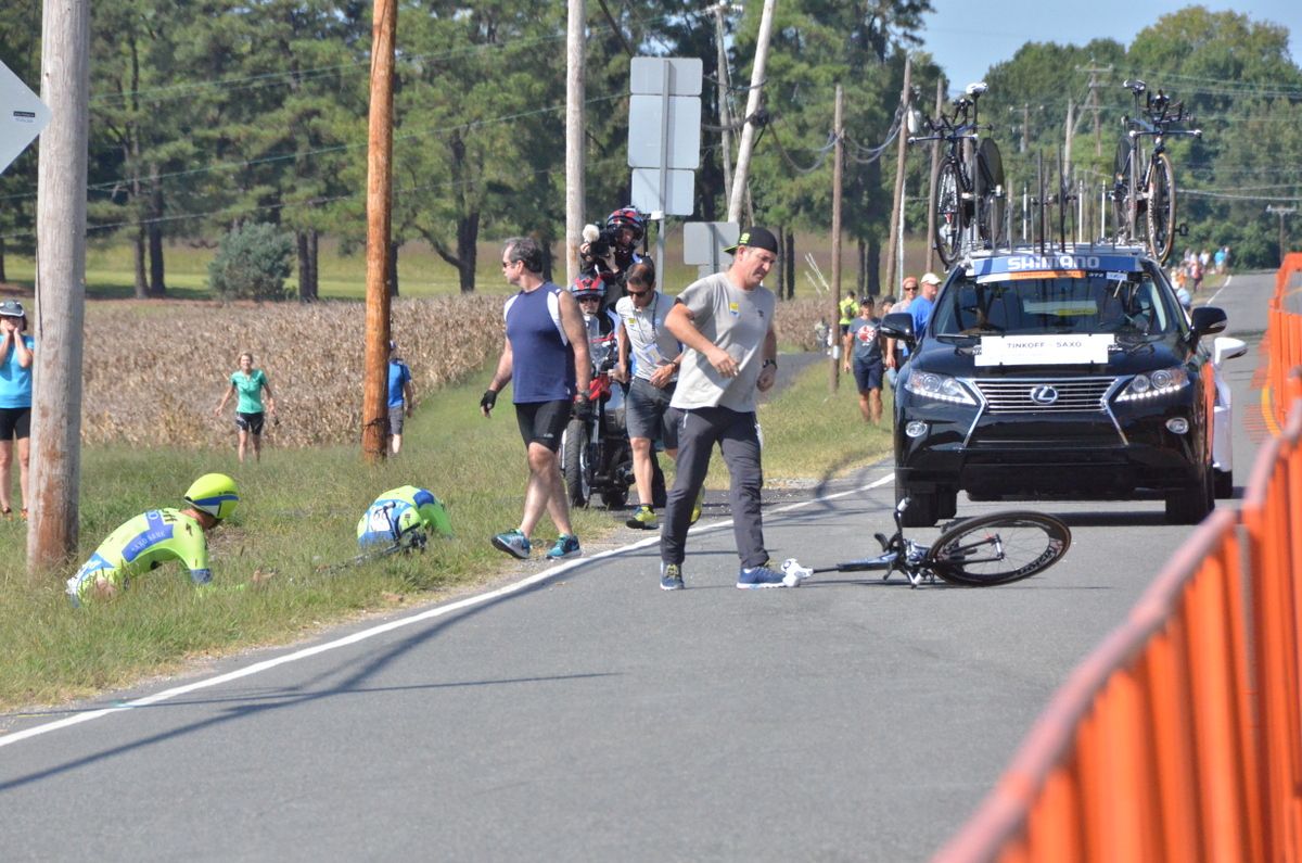 Michael Rogers and Michael Valgren immediately post crash
