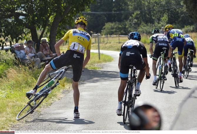 Chris Froome (Sky) almost lost it on the corner