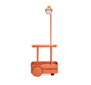 Tangerine rolling bar cart.