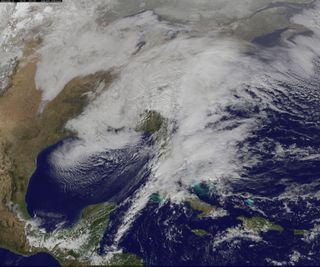 This visible-light view of the winter storm of Jan. 22-23, 2016 was captured by NOAA's GOES-East satellite at 1:30 p.m. EST (1830 GMT), showing the major storm affecting the U.S. East Coast.