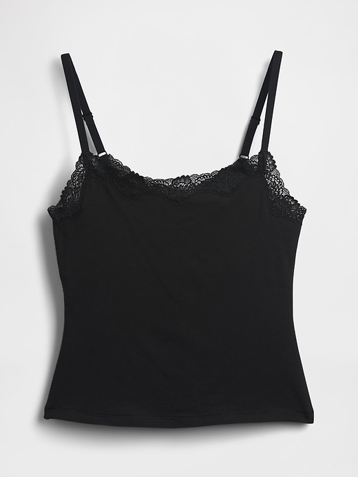 Organic Stretch Cotton Lace-Trim Shelf-Bra Cami