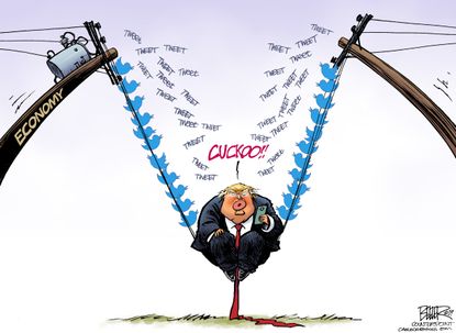 Political Cartoon Trump Power Line Tweeting Cuckoo Economy