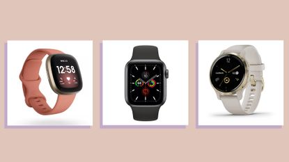 three of the best smartwatches on peach background