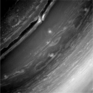 This image, captured by the Cassini orbiter on Christmas Eve (Dec. 24) and beamed to Earth on Dec. 26., shows details of Saturn's turbulent surface.
