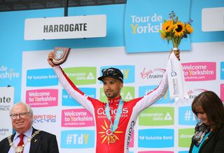 Nacer Bouhanni on the stage 2 podium at Tour de Yorkshire