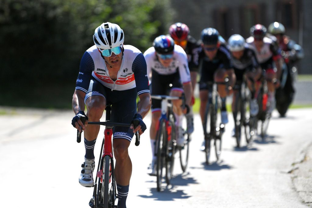 HOUFFALIZE BELGIUM SEPTEMBER 04 Jasper Stuyven of Belgium and Team Trek Segafredo competes during the 17th Benelux Tour 2021 Stage 6 a 2076km stage from OttigniesLouvainlaNeuve to Houffalize BeneluxTour on September 04 2021 in Houffalize Belgium Photo by Luc ClaessenGetty Images