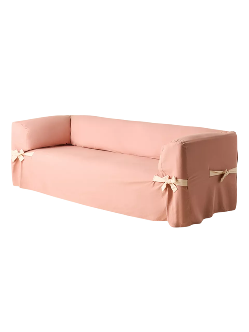 Universal Cotton Sofa Slipcover in Rose Solid Contrast Ties