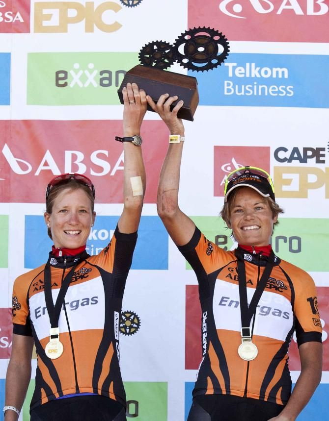 Leading ladies Yolande Speedy (R) and Catherine Williamson (L) during stage 5 of the 2013 Cape Epic