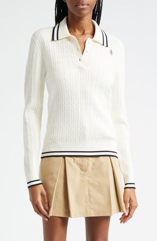 Cable Tipped Long Sleeve Polo Sweater