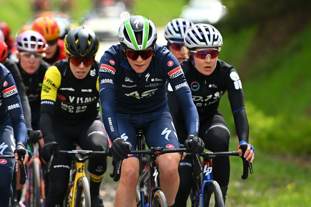 LIEGE BELGIUM APRIL 24 Julie Van De Velde of Belgium and Team AG Insurance Soudal Team competes during the 8th Liege Bastogne Liege Femmes 2024 a 1529km one day race from Bastogne to Liege UCIWWT on April 24 2024 in Liege Belgium Photo by Luc ClaessenGetty Images