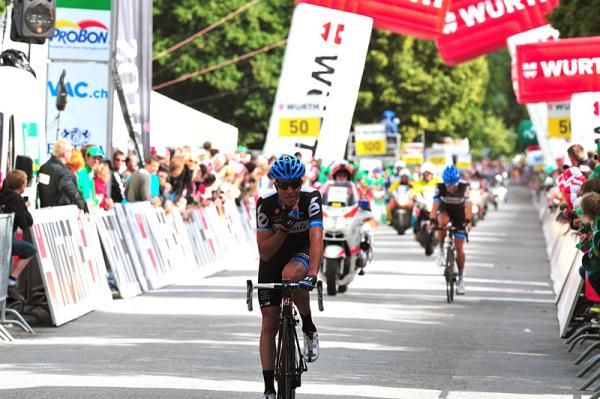 Christian Vande Velde (Garmin-Cervelo) finishes stage 8 of the Tour de Suisse.