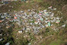 An aerial view of Roseau, the capital of the Caribbean island of Dominica, reveals destruction wrought by Hurricane Maria that passed over Sept. 18 as a Category 4 storm.