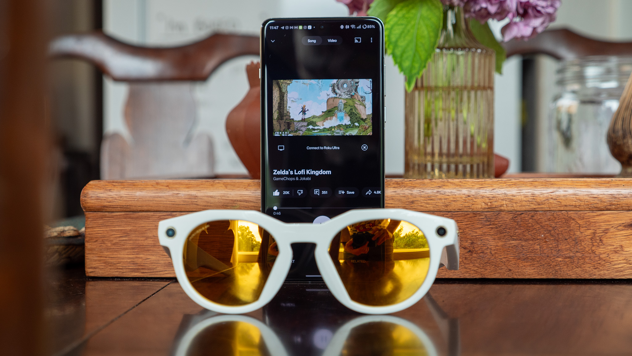 Streaming YouTube Music on a pair of Oakley Meta HSTN smart glasses