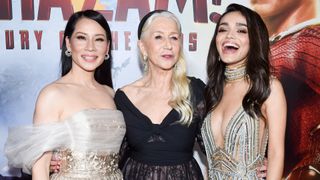 Lucy Liu, Helen Mirren and Rachel Zegler at the premiere of "Shazam! Fury of the Gods" held at Regency Village Theatre on March 14, 2023 in Los Angeles, California.