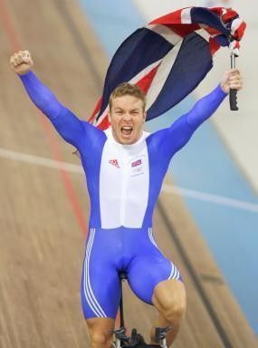 British track cyclist Chris Hoy celebrates gold at Athens