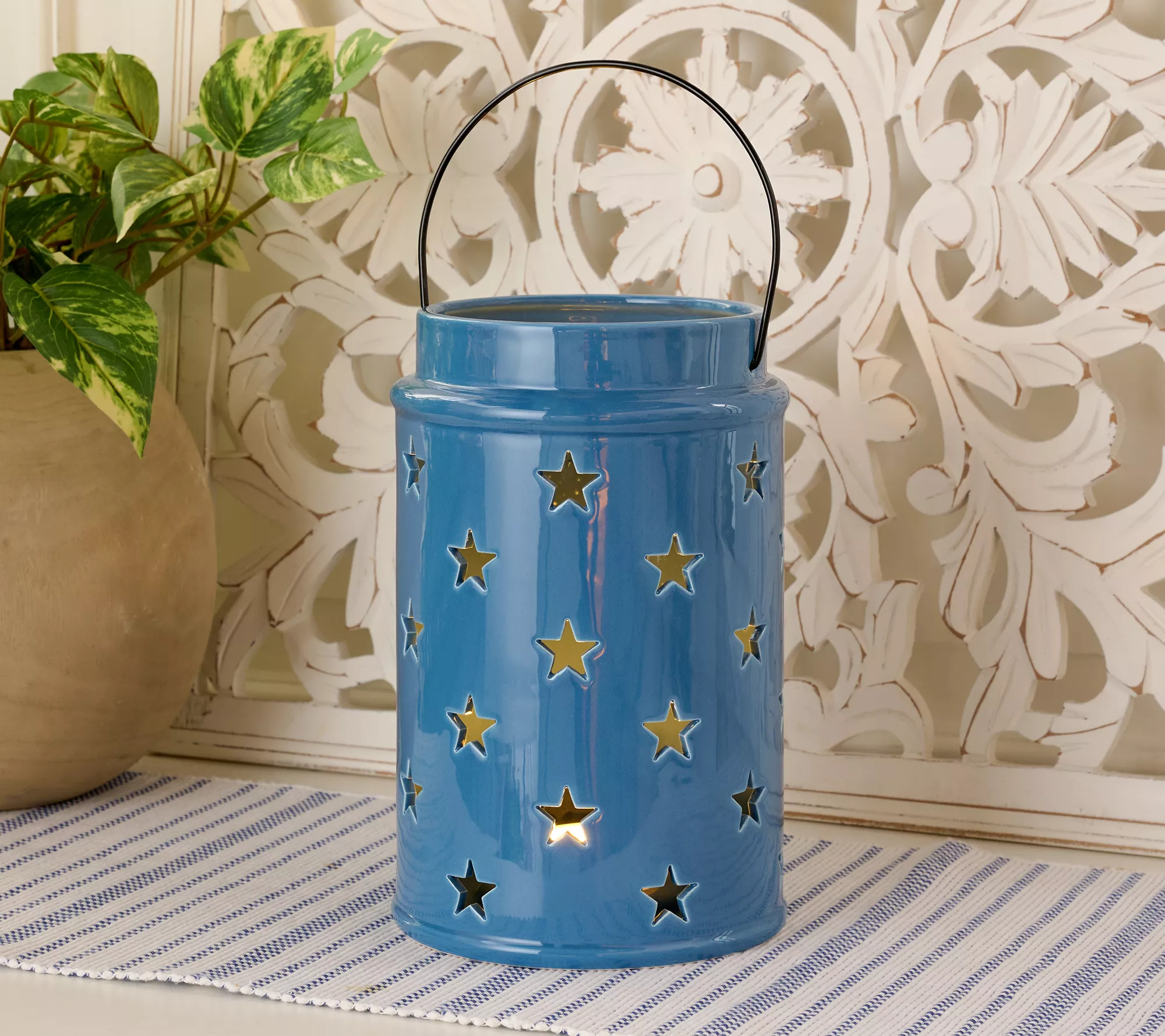 Martha Stewart 10&quot; Illuminated Americana Star Ceramic Lantern