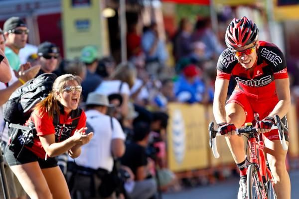 Jeff Louder (BMC) gets some encouragement on the way to the win.