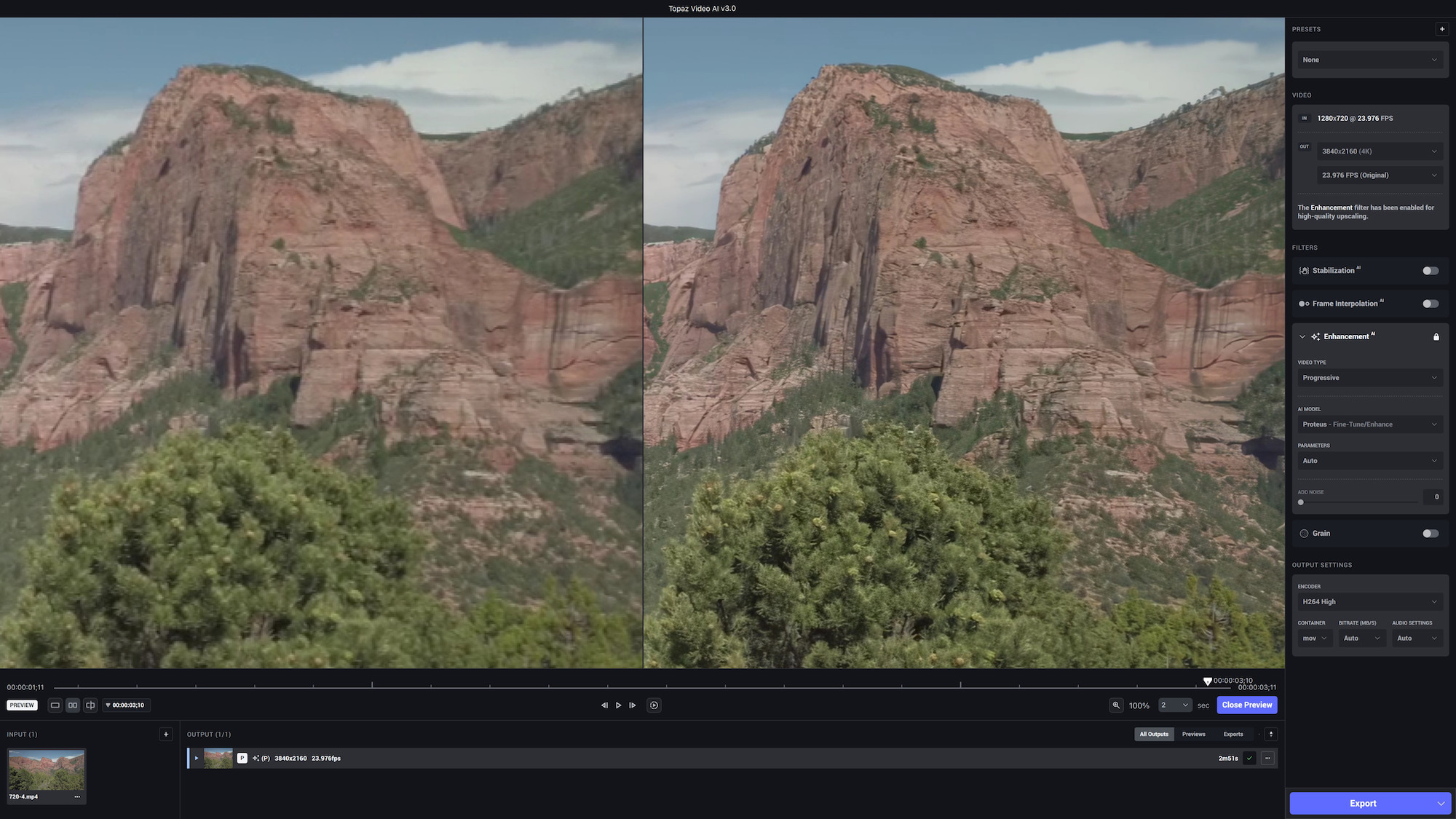 Topaz Video AI being used to upscale video resolution