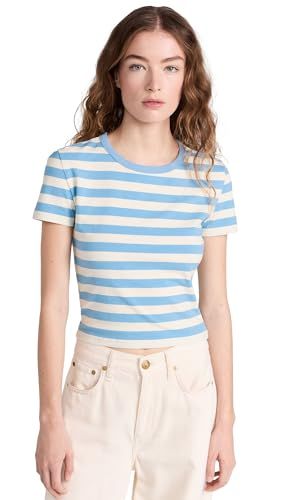 Denimist Women's Baby Tee, Lt Blue/white Stripe, Xxs