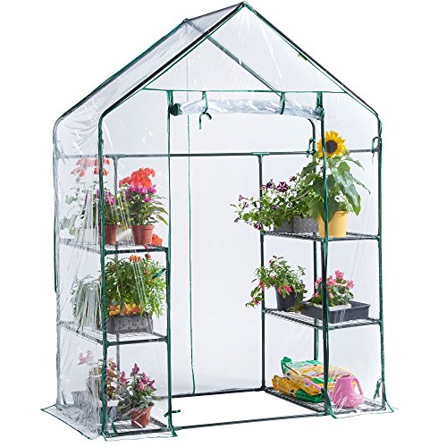 Vonhaus Walk in Greenhouse &amp;ndash; Compact Green House With 6 Shelves and Weatherproof Pvc Plastic Cover &amp;ndash; Plant House for Garden and Outdoor &amp;ndash; Roll Up Zip Panel Door &amp;ndash; Easy No Tool Assembly