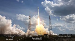 A SpaceX Falcon 9 rocket launches the GPS III SV03 satellite for the U.S. Space Force on June 30, 2020.