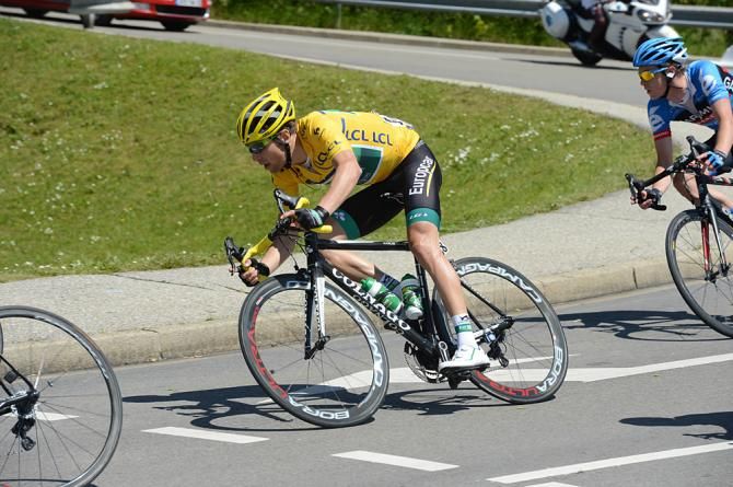 David Veilleux (Europcar) rides in the yellow jersey at the Criterium du Dauphine