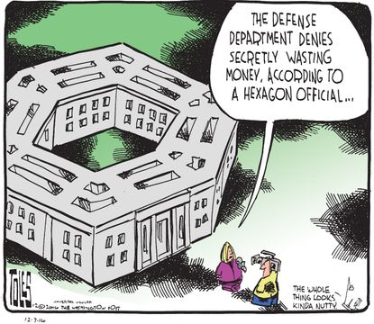 Political cartoon U.S. Defense Department wasting money