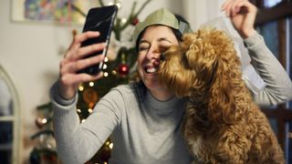 Woman and dog at a party