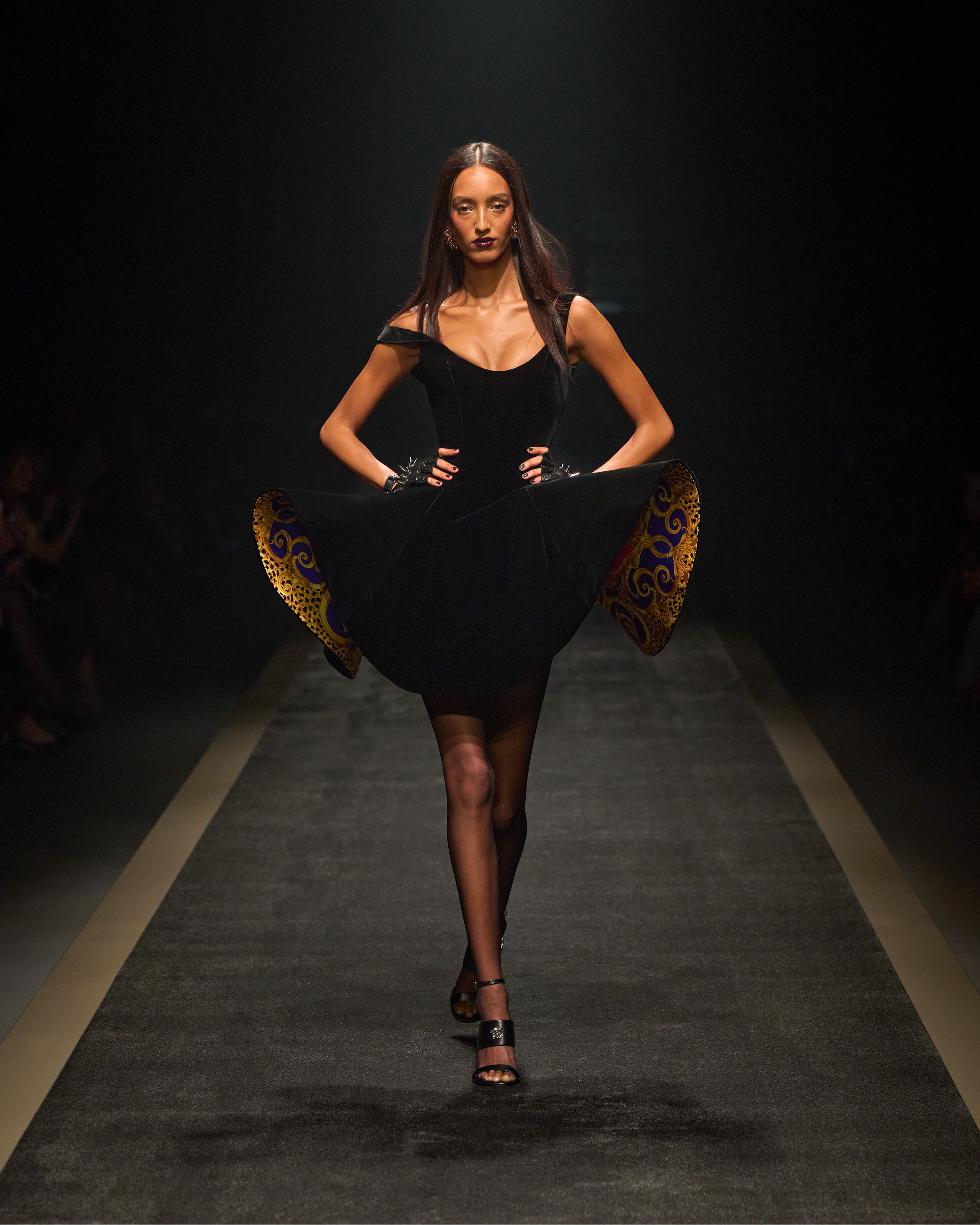 Versace autumn/winter 2025 black velvet dress