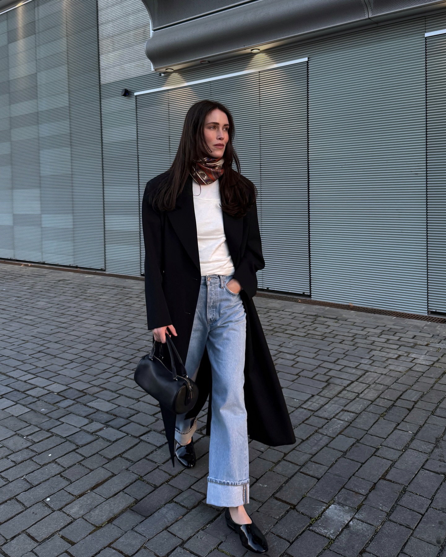 An image of @annabelrosendahl wearing upturned cuffs, one of the biggest spring 2026 denim trends.