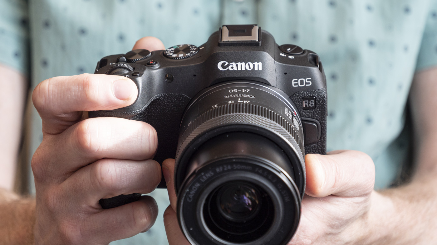 Canon EOS R8 in hand