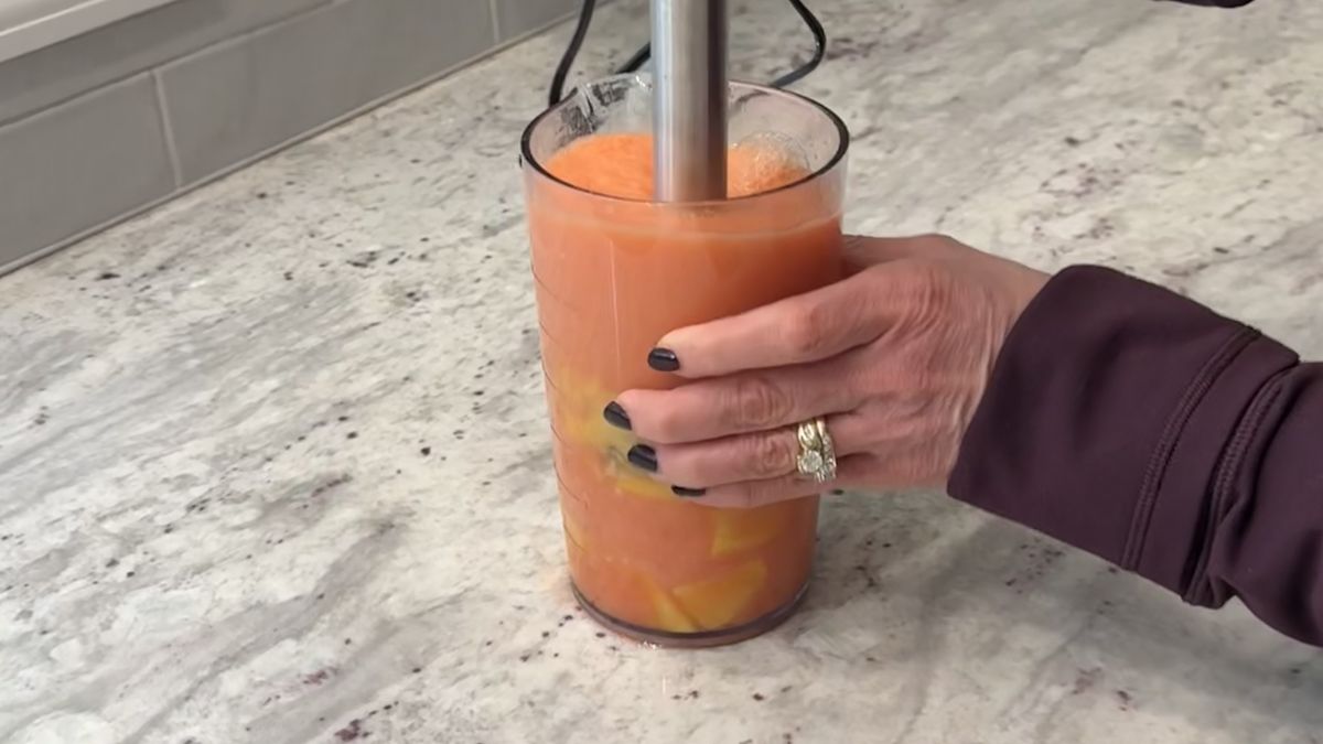 Ninja Power Duo Immersion Blender with Whisk making smoothies
