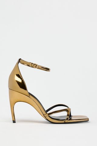 Metallic Sandals With Oval Heel