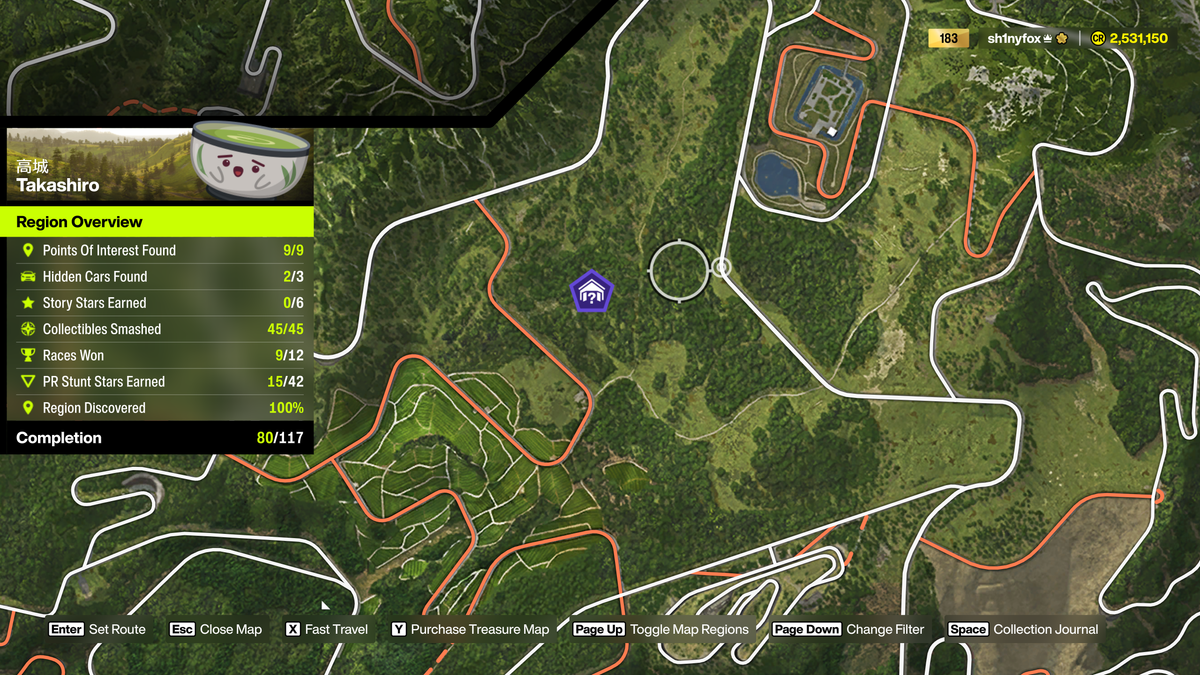 Map locations for Takashiro Region Barn Finds in Forza Horizon 6.
