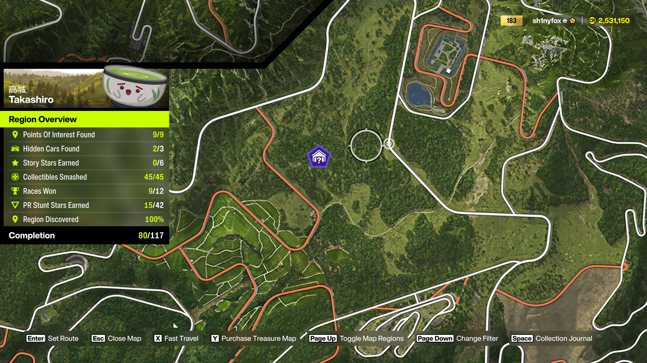 Map locations for Takashiro Region Barn Finds in Forza Horizon 6.