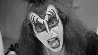 Gene Simmons posing for a photograph in Demon make uo in 1975