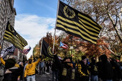 Group of Proud Boys protesting in New York City.