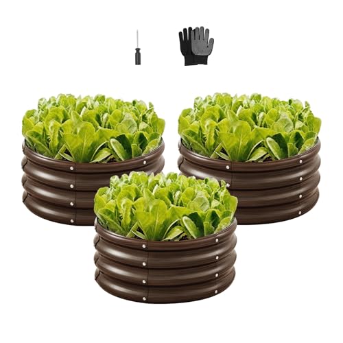 Vevor 3 Pcs 2x2x1ft Round Galvanized Raised Garden Bed Kit, Outdoor Metal Raised Beds for Gardening Vegetables, Easy Assembly Garden Planter Box for Flowers Fruits With Open Base