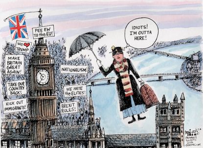 Political cartoon World Brexit Mary Poppins London Trump