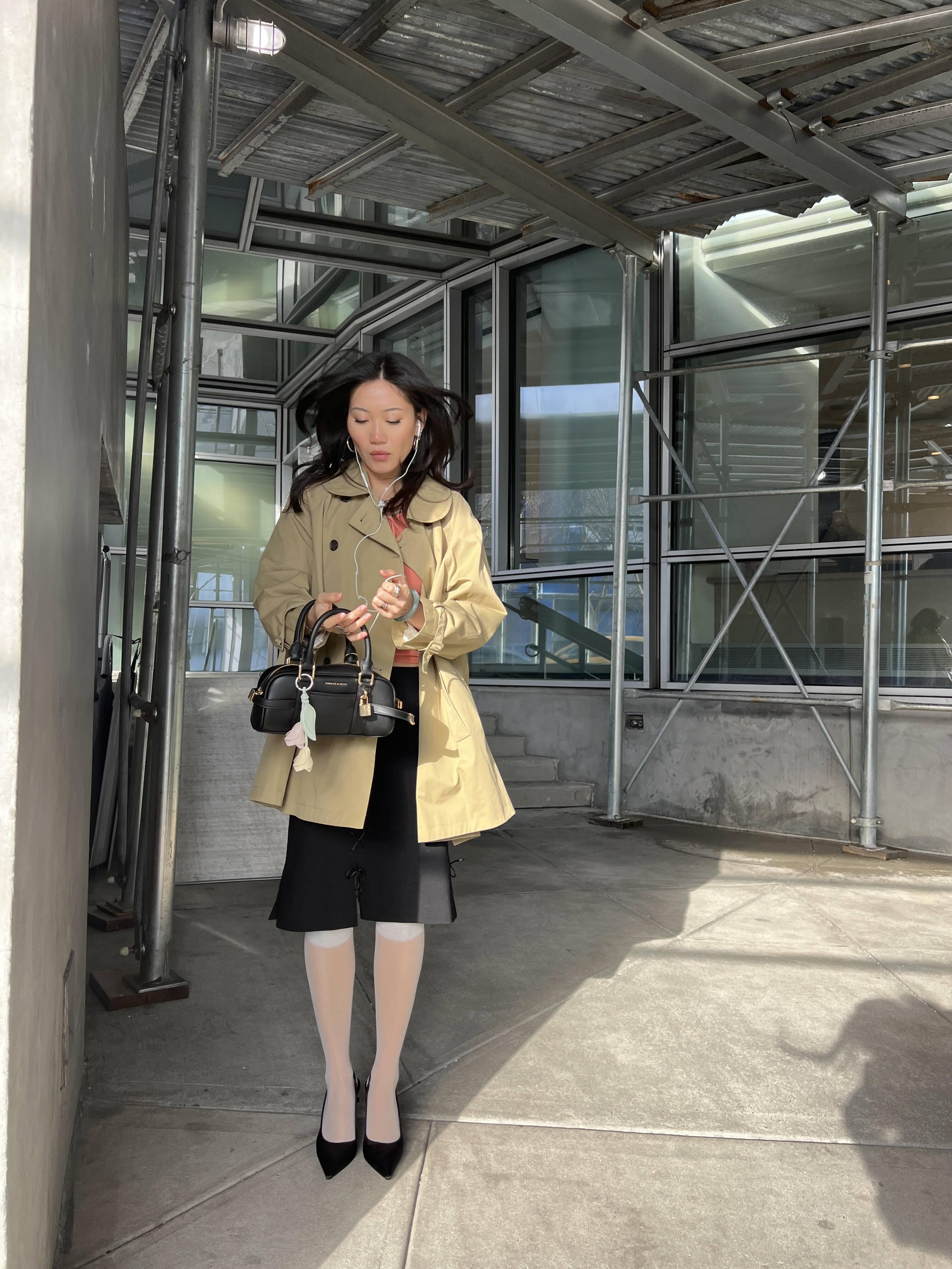 Vivian Li wearing a Sandy Liang jacket in NYC