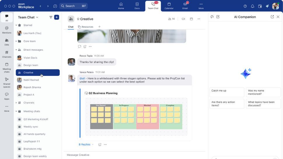 Zoom Team Chat with AI Companion integration
