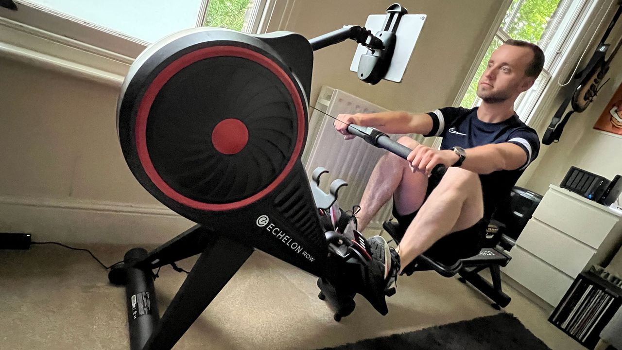 Our reviewer testing the Echelon Smart Rower