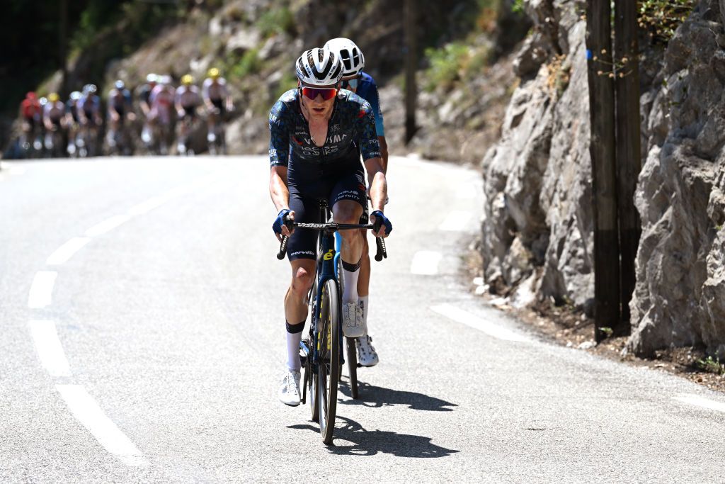 NICE FRANCE JULY 20 Wilco Kelderman of Netherlands and Team Visma Lease a Bike attacks in the breakaway during the 111th Tour de France 2024 Stage 20 a 1328km stage from Nice to Col de la Couillole 1676m UCIWT on July 20 2024 in Nice France Photo by Dario BelingheriGetty Images